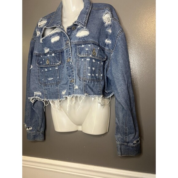 Highway Jeans Jacket Womens 2X Distressed Cropped Raw Hem Trucker VD703E1MCK - Picture 3 of 9